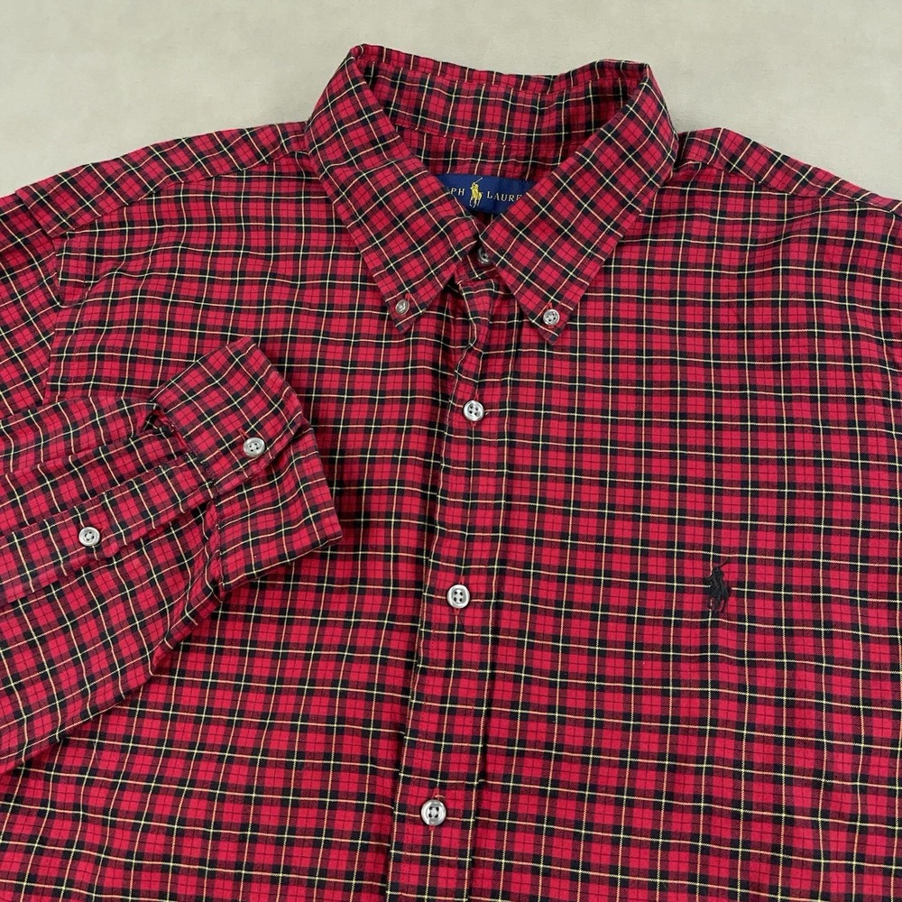 Polo Ralph Lauren Shirt Men XL Check Red Black Button Down 100% Cotton